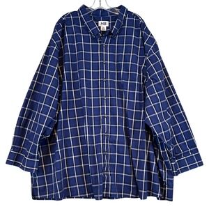 HB Mens 5XL Navy Blue White Windowpane‎ Plaid Button Down Shirt Long Sleeve Prep